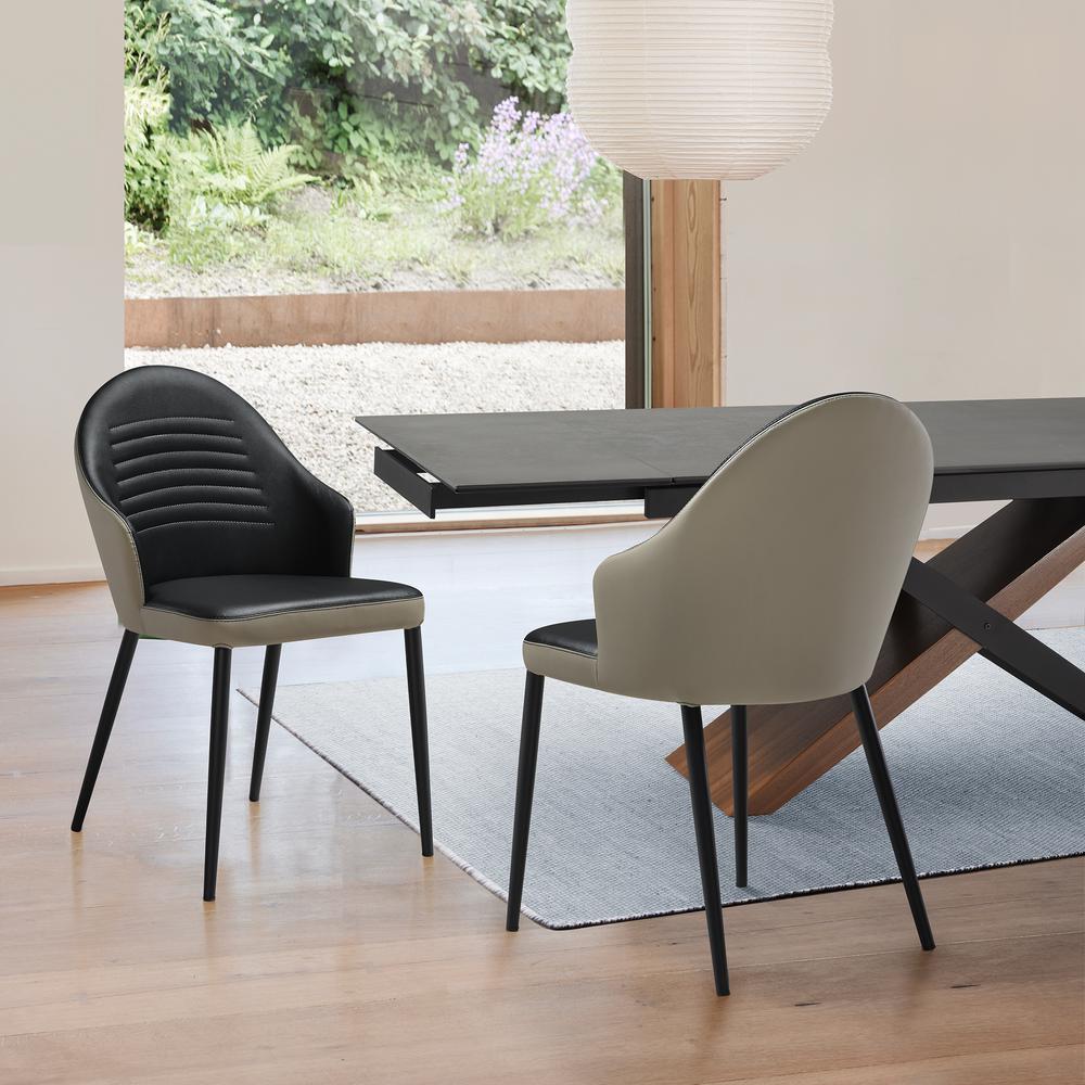 Upholstered Dining Chair in Taupe Gray and Black Faux Leather Black - Set of 2. Picture 11