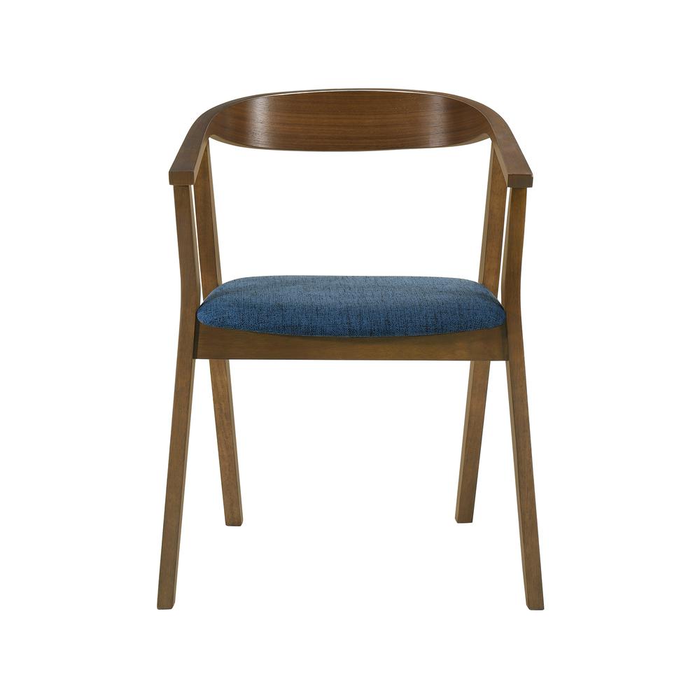 Santana Wood Dining Chair in Walnut Finish with Blue Fabric - Set of 2. Picture 3