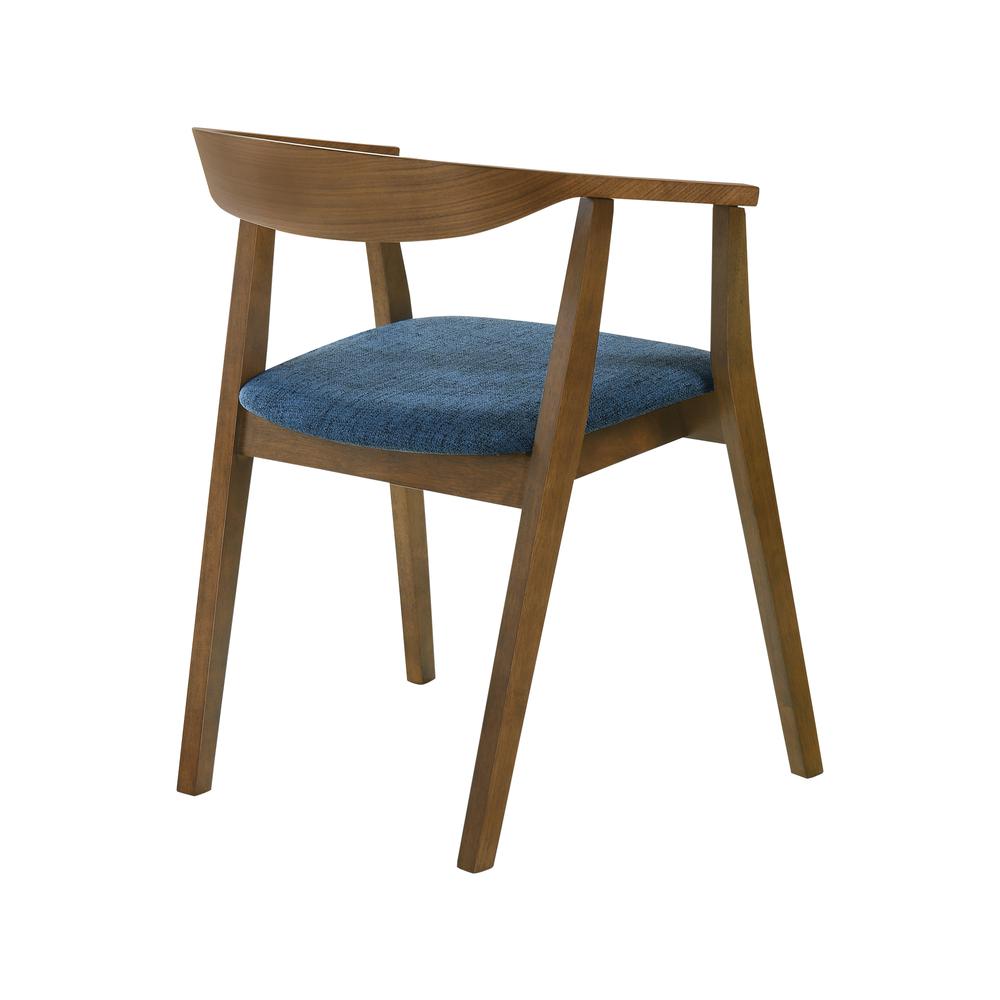 Santana Wood Dining Chair in Walnut Finish with Blue Fabric - Set of 2. Picture 4