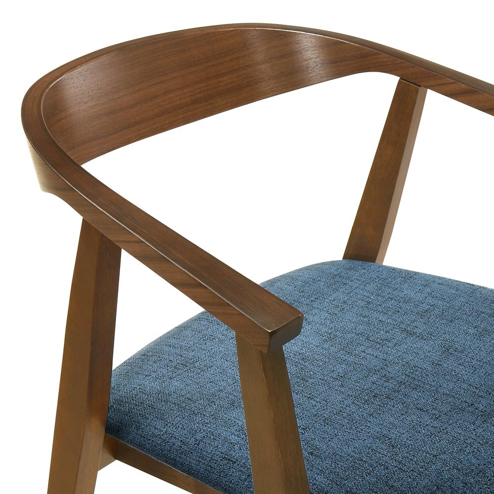 Santana Wood Dining Chair in Walnut Finish with Blue Fabric - Set of 2. Picture 5