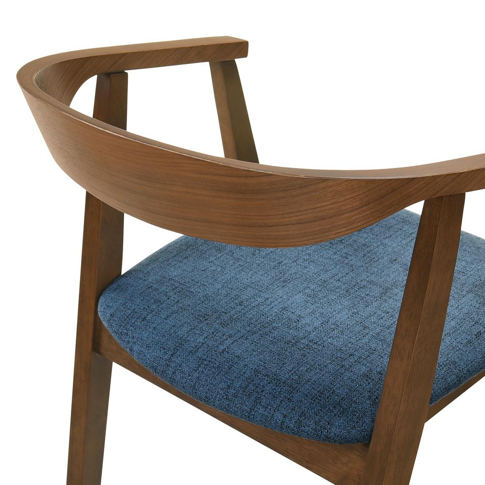 Santana Wood Dining Chair in Walnut Finish with Blue Fabric - Set of 2. Picture 6