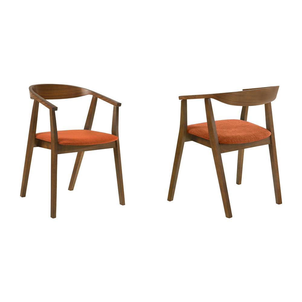 Santana Wood Dining Chair in Walnut Finish with Orange Fabric - Set of 2. Picture 1