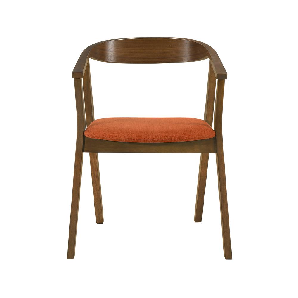 Santana Wood Dining Chair in Walnut Finish with Orange Fabric - Set of 2. Picture 3