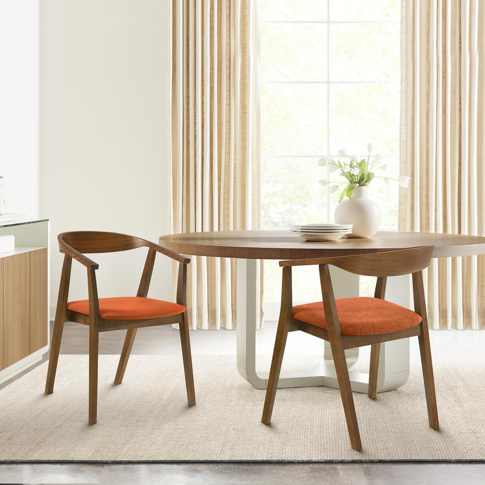 Santana Wood Dining Chair in Walnut Finish with Orange Fabric - Set of 2. Picture 8