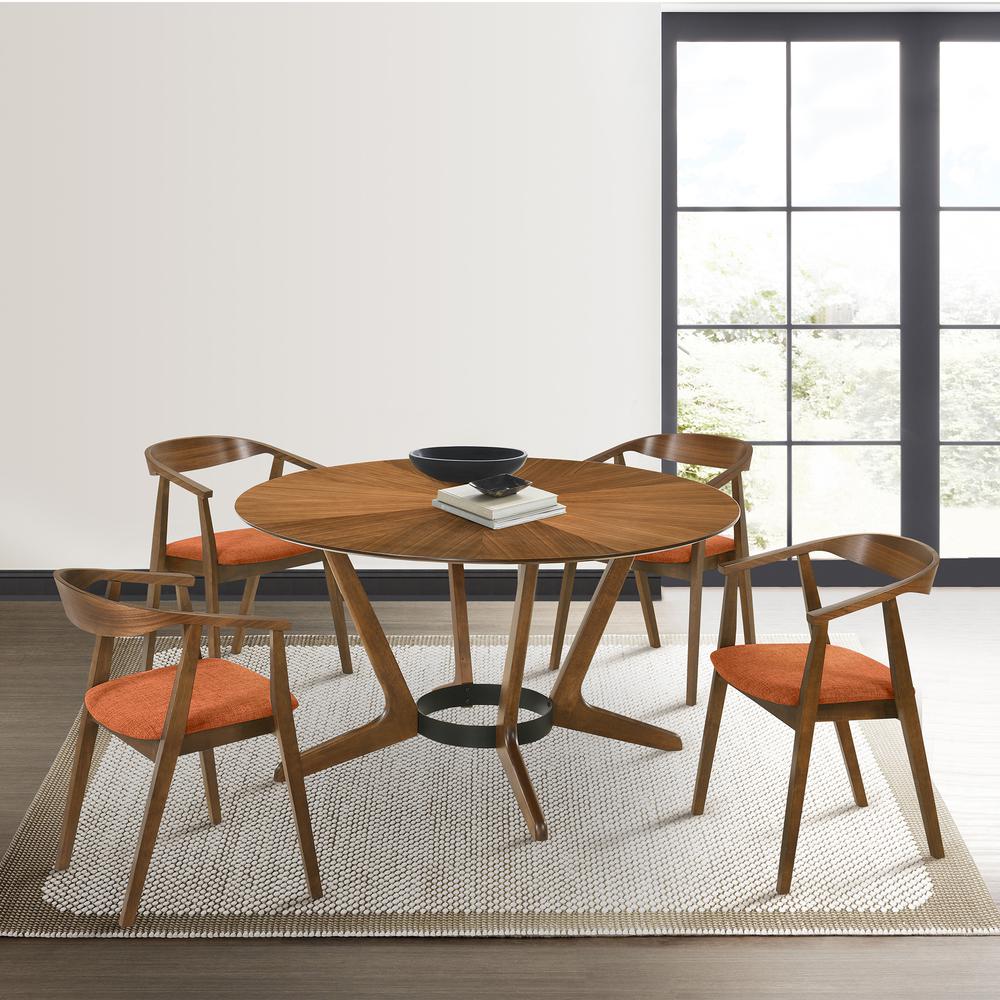 Santana Wood Dining Chair in Walnut Finish with Orange Fabric - Set of 2. Picture 9