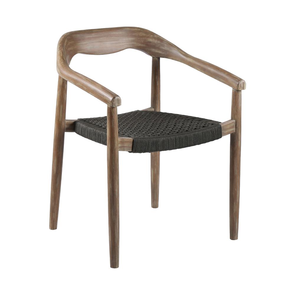 Santo Indoor Outdoor Stackable Dining Chair in Eucalyptus Wood with Charcoal Rope - Set of 2. Picture 1