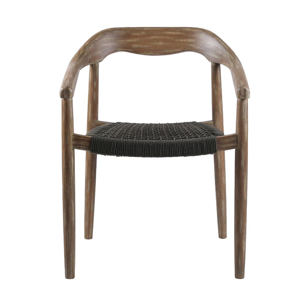 Santo Indoor Outdoor Stackable Dining Chair in Eucalyptus Wood with Charcoal Rope - Set of 2. Picture 3