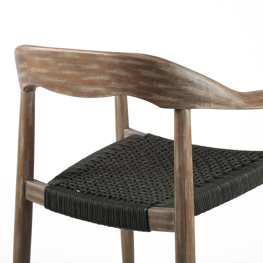 Santo Indoor Outdoor Stackable Dining Chair in Eucalyptus Wood with Charcoal Rope - Set of 2. Picture 4