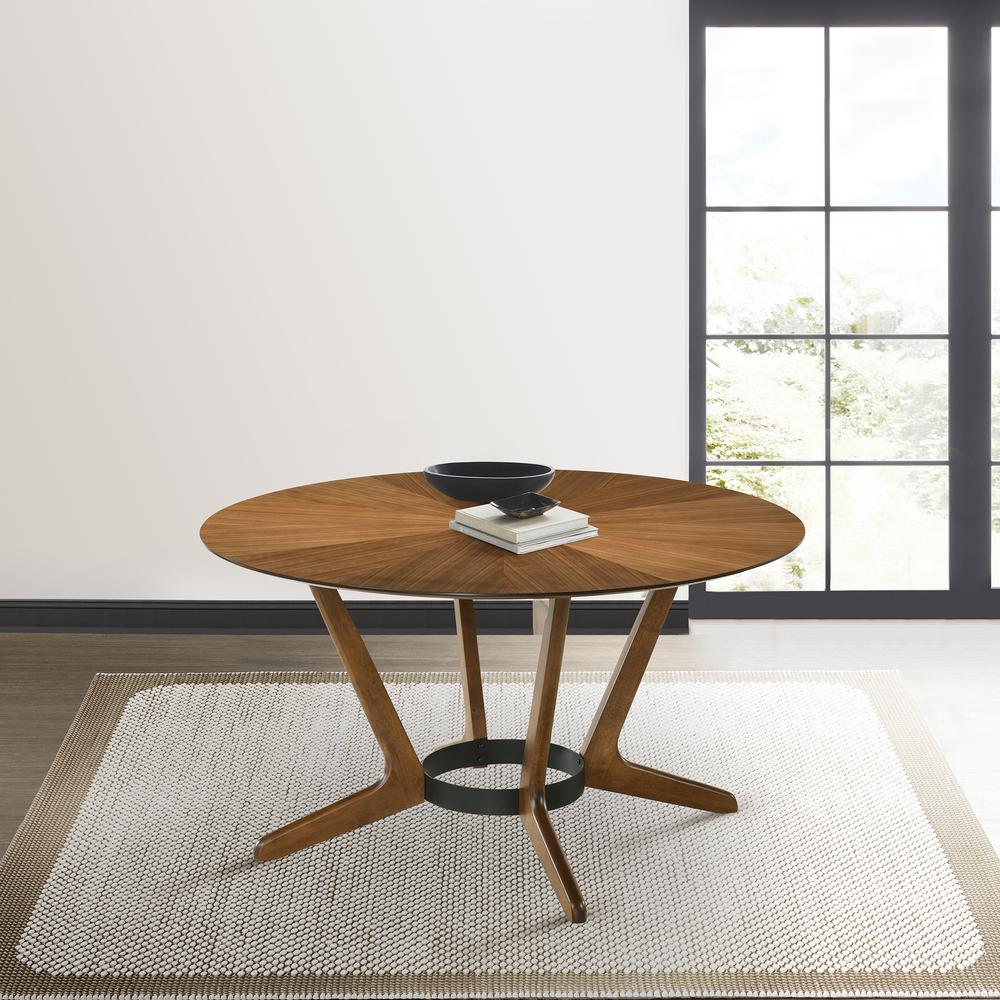 Santana Round Wood Dining Table in Walnut Finish. Picture 6