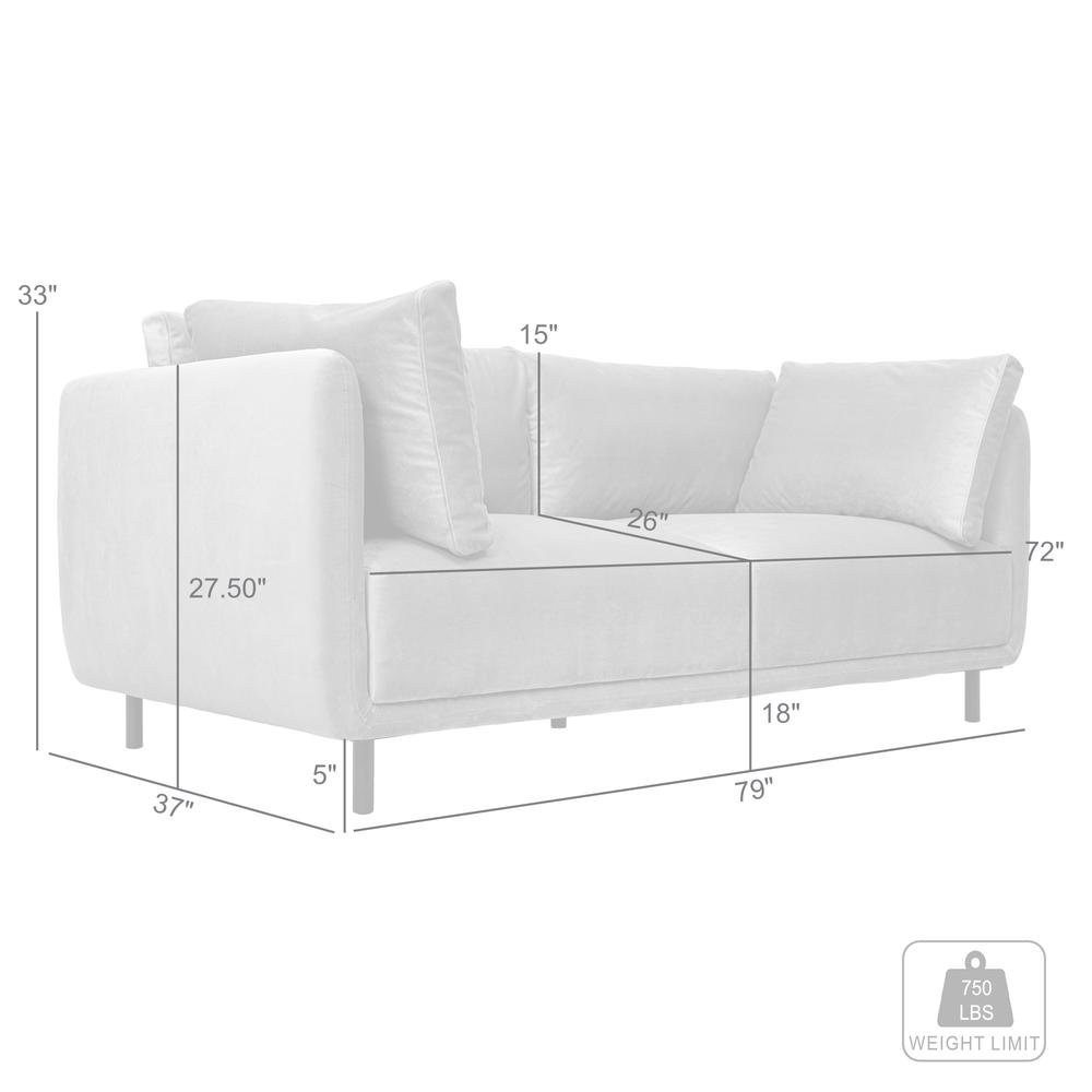 Serenity 79" Fossil Gray Velvet Sofa with Black Metal Legs. Picture 8
