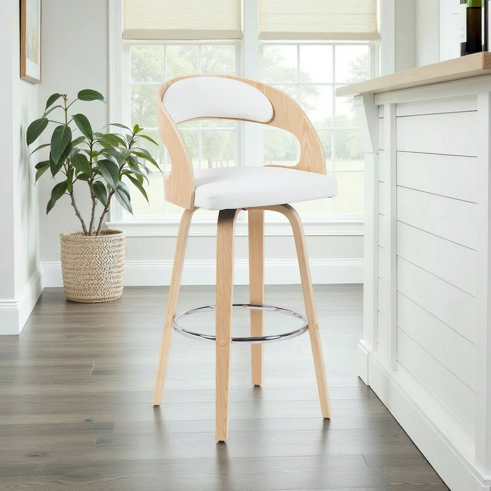 Bar Height Swivel Stool in Patterned Oak Finish. Picture 7