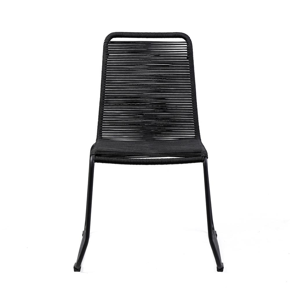 Shasta Outdoor Patio Dining Chair in Black Powder Coated Finish and Black Fishbone Textiling - Set of 2. Picture 3
