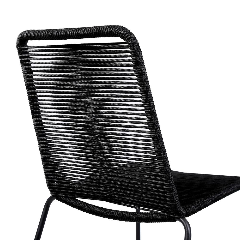 Shasta Outdoor Patio Dining Chair in Black Powder Coated Finish and Black Fishbone Textiling - Set of 2. Picture 6
