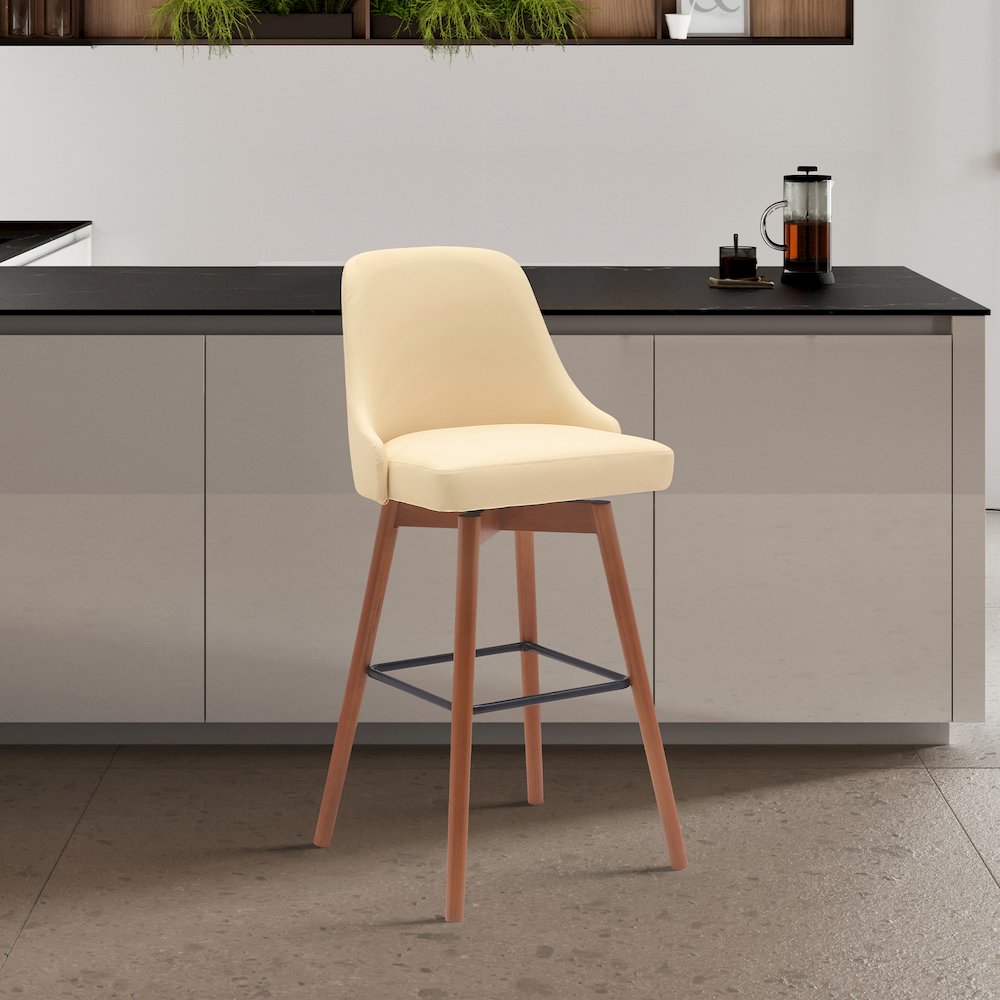 Sicily Upholstered Wood Swivel Bar or Counter Stool. Picture 7