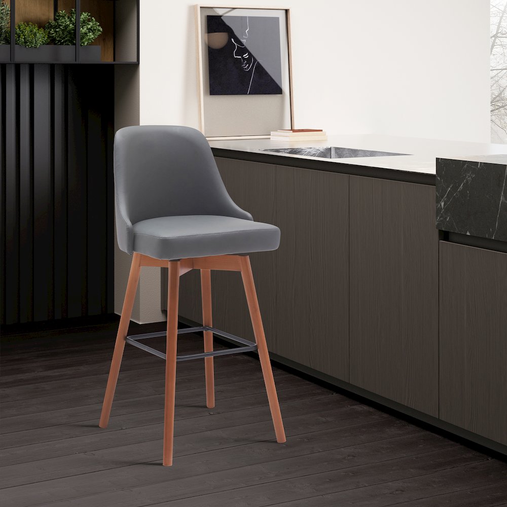 Sicily Upholstered Wood Swivel Bar or Counter Stool. Picture 7