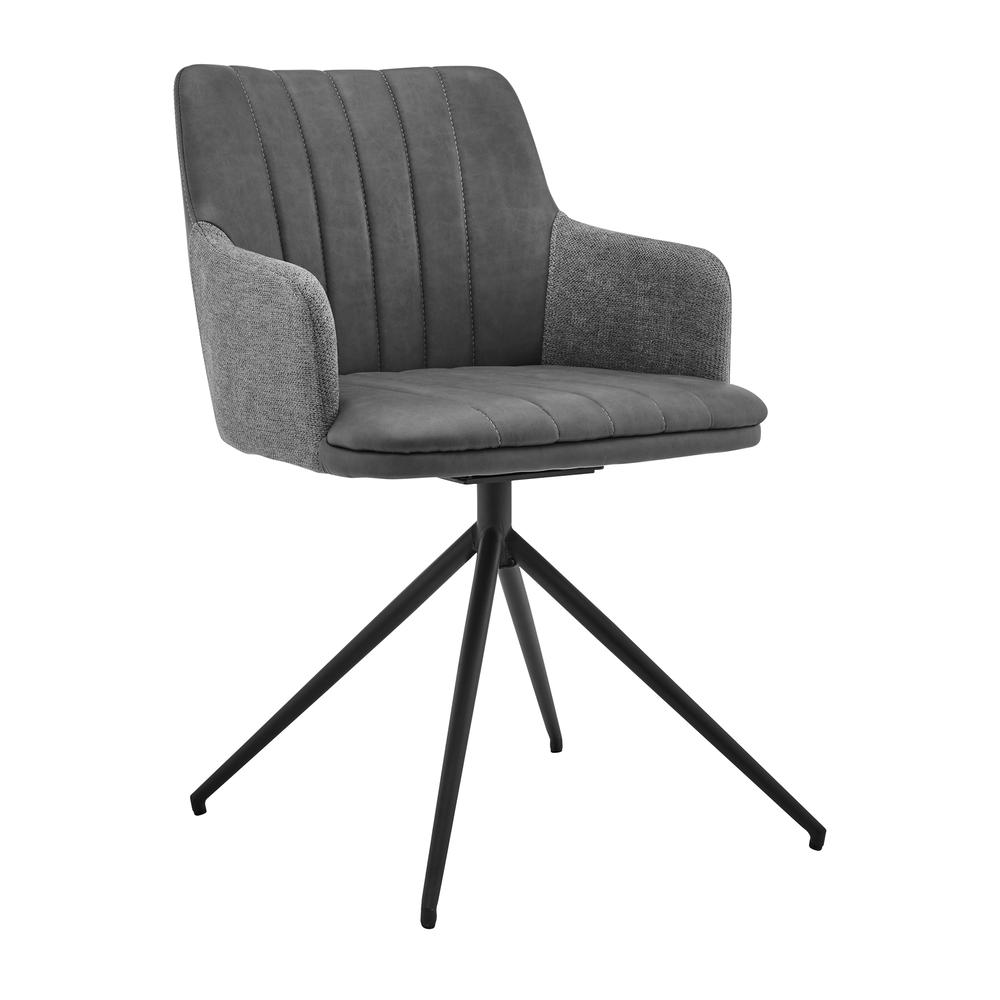 Simone Modern Faux Leather and Fabric Metal Swivel Dining Room Chairs - Set of 2. Picture 1