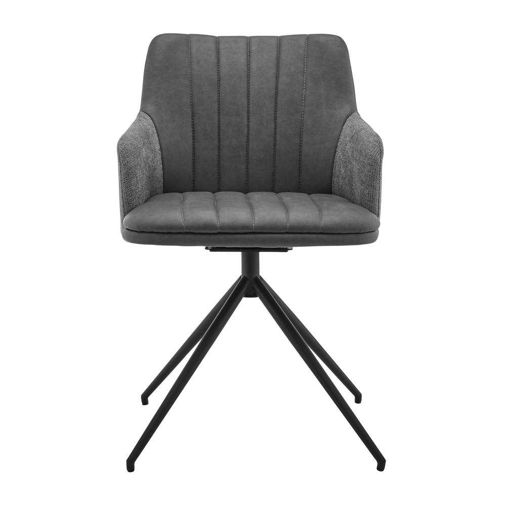 Simone Modern Faux Leather and Fabric Metal Swivel Dining Room Chairs - Set of 2. Picture 2