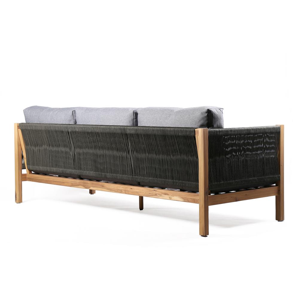 Sienna Outdoor Eucalyptus Sofa in Teak Finish with Grey Cushions. Picture 3