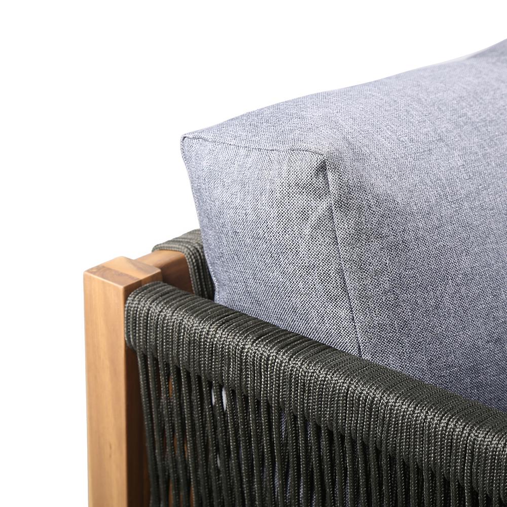 Sienna Outdoor Eucalyptus Sofa in Teak Finish with Grey Cushions. Picture 5