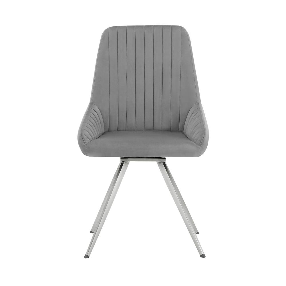 Skye Swivel Gray Velvet and Brushed Stainless Steel Dining Room Chairs - Set of 2. Picture 2