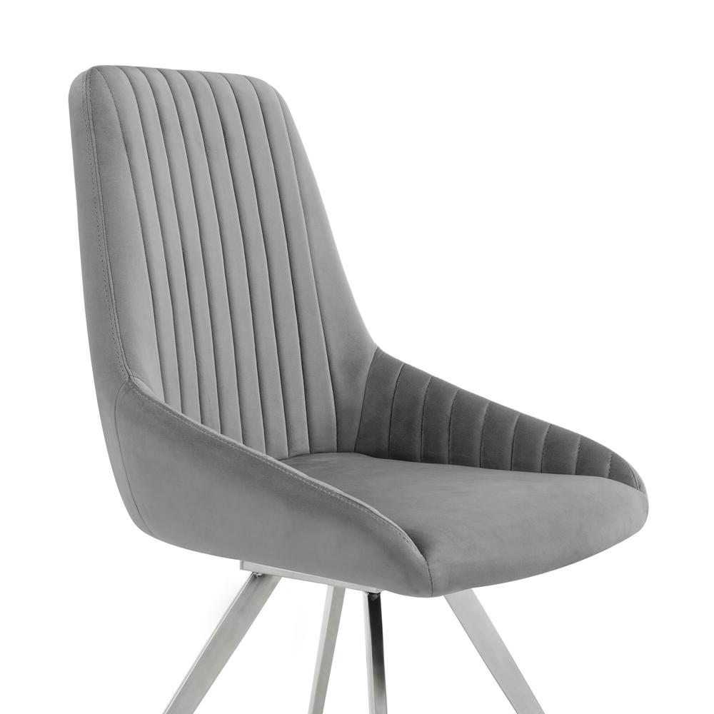 Skye Swivel Gray Velvet and Brushed Stainless Steel Dining Room Chairs - Set of 2. Picture 4