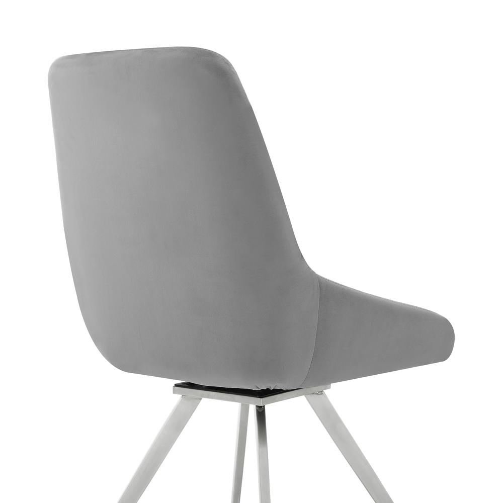 Skye Swivel Gray Velvet and Brushed Stainless Steel Dining Room Chairs - Set of 2. Picture 5
