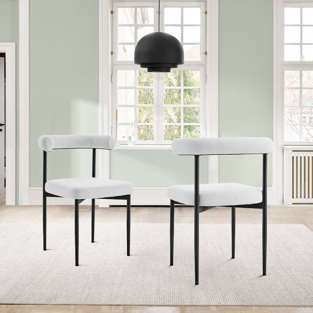Shannon Dining Chair with Matte Black Iron and Cream Fabric - Set of 2. Picture 11
