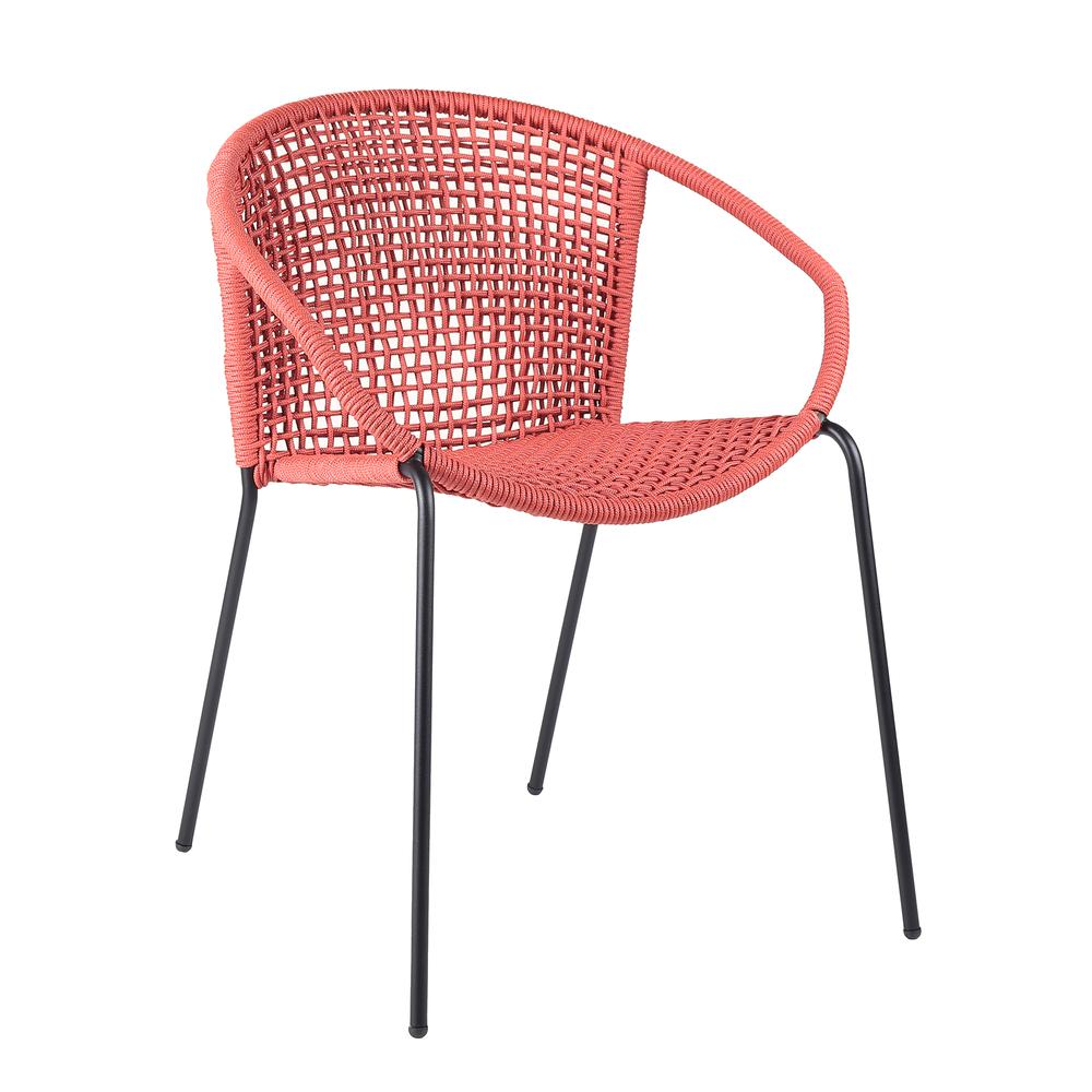Snack Indoor Outdoor Stackable Steel Dining Chair with Brick Red Rope - Set of 2. Picture 1