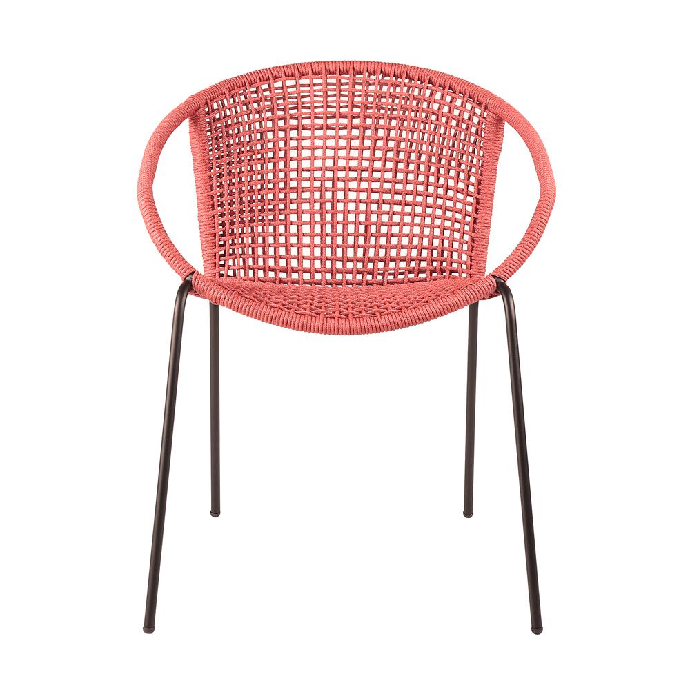 Snack Indoor Outdoor Stackable Steel Dining Chair with Brick Red Rope - Set of 2. Picture 3