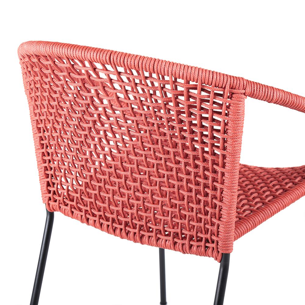 Snack Indoor Outdoor Stackable Steel Dining Chair with Brick Red Rope - Set of 2. Picture 5