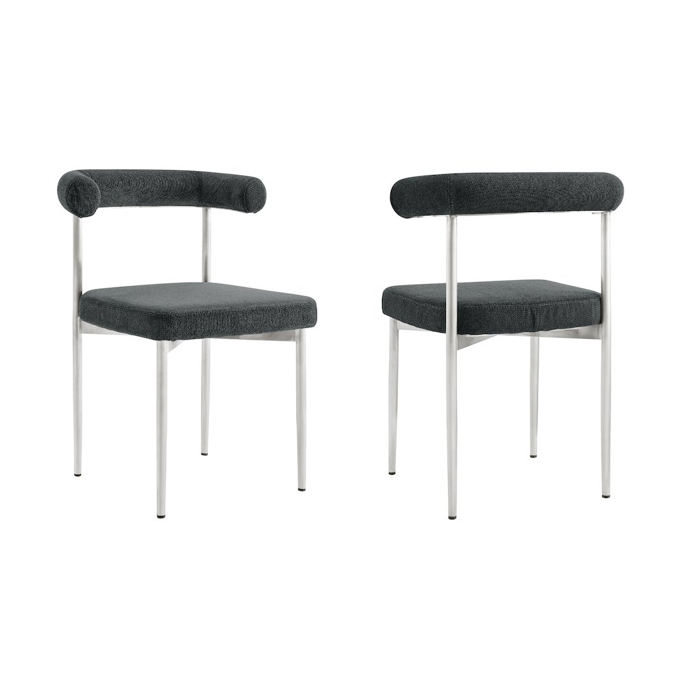 Shannon Dining Chair with Brushed Stainless Steel and Charcoal Fabric - Set of 2. Picture 1