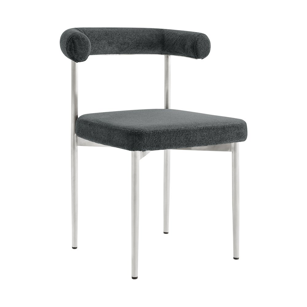 Shannon Dining Chair with Brushed Stainless Steel and Charcoal Fabric - Set of 2. Picture 2
