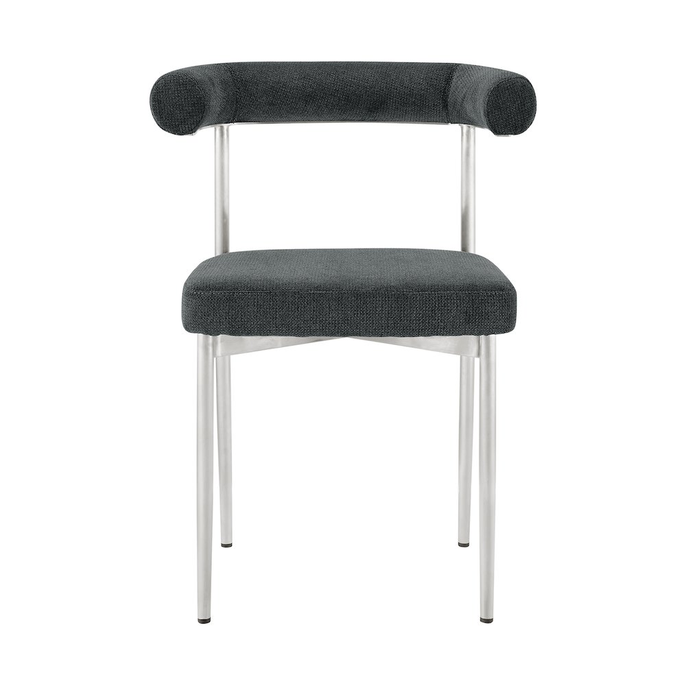 Shannon Dining Chair with Brushed Stainless Steel and Charcoal Fabric - Set of 2. Picture 3