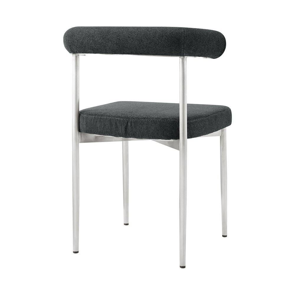 Shannon Dining Chair with Brushed Stainless Steel and Charcoal Fabric - Set of 2. Picture 4