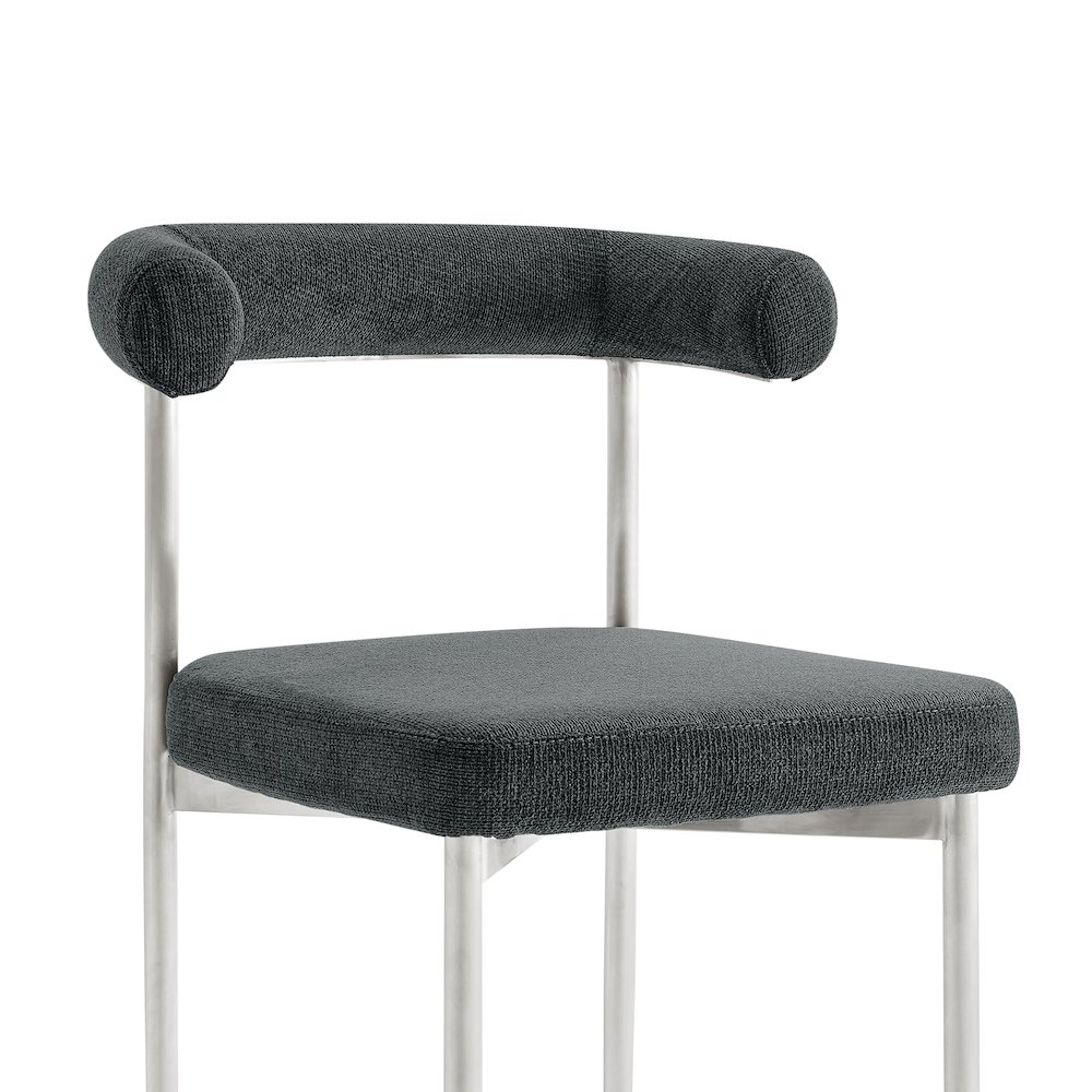 Shannon Dining Chair with Brushed Stainless Steel and Charcoal Fabric - Set of 2. Picture 5
