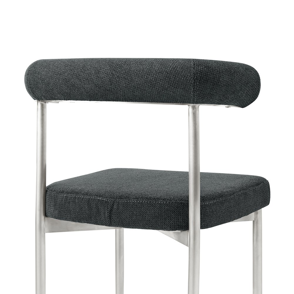 Shannon Dining Chair with Brushed Stainless Steel and Charcoal Fabric - Set of 2. Picture 6