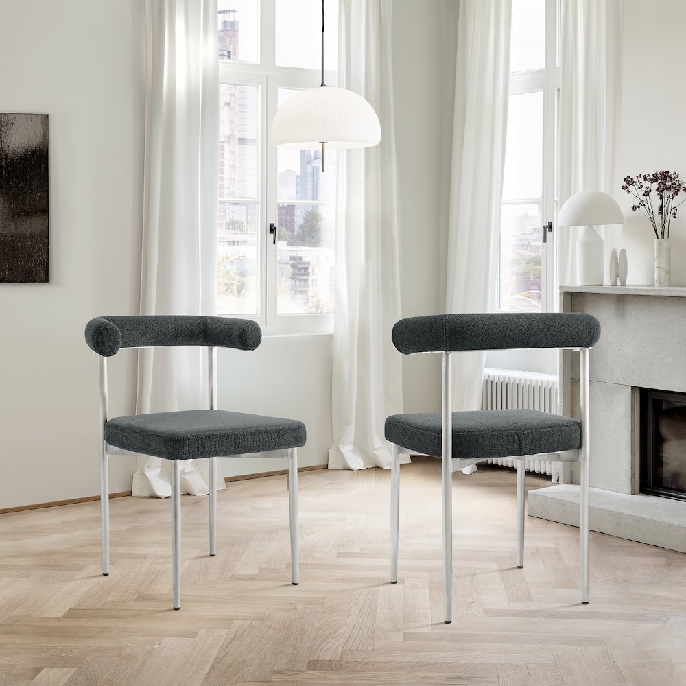 Shannon Dining Chair with Brushed Stainless Steel and Charcoal Fabric - Set of 2. Picture 11