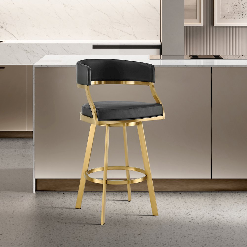 Saturn 30" Swivel Bar Stool with Gold Brushed Stainless Steel. Picture 10
