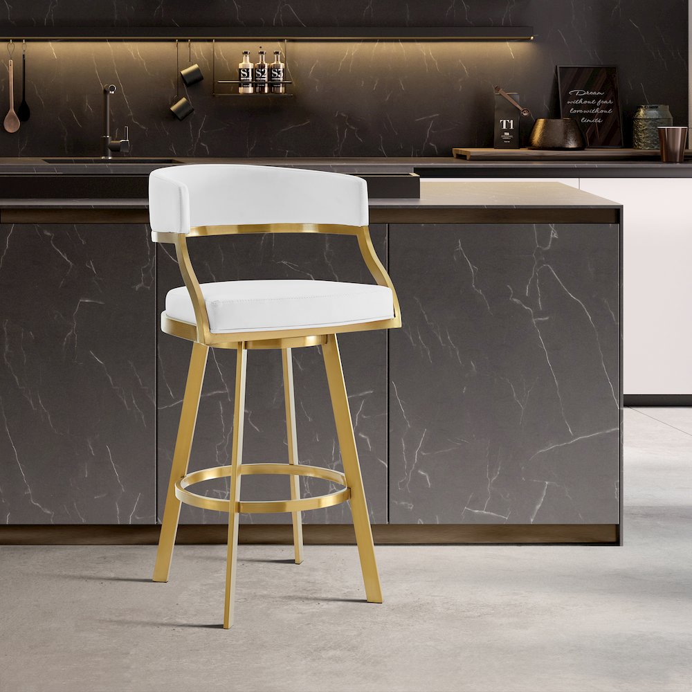 Saturn 26" Swivel Counter Stool with Gold Brushed Stainless Steel. Picture 10