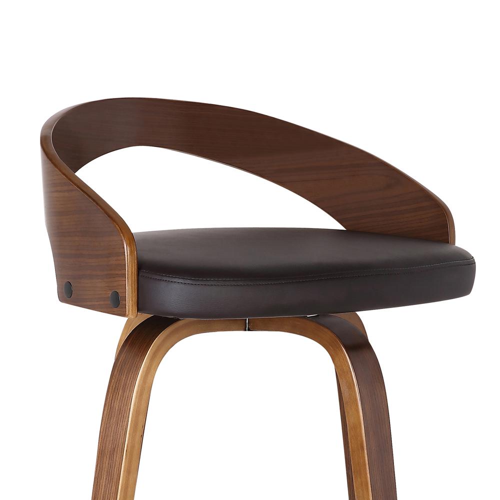 Armen Living Sonia 30" Bar Height Barstool in Walnut Wood Finish with Brown Faux Leather. Picture 5