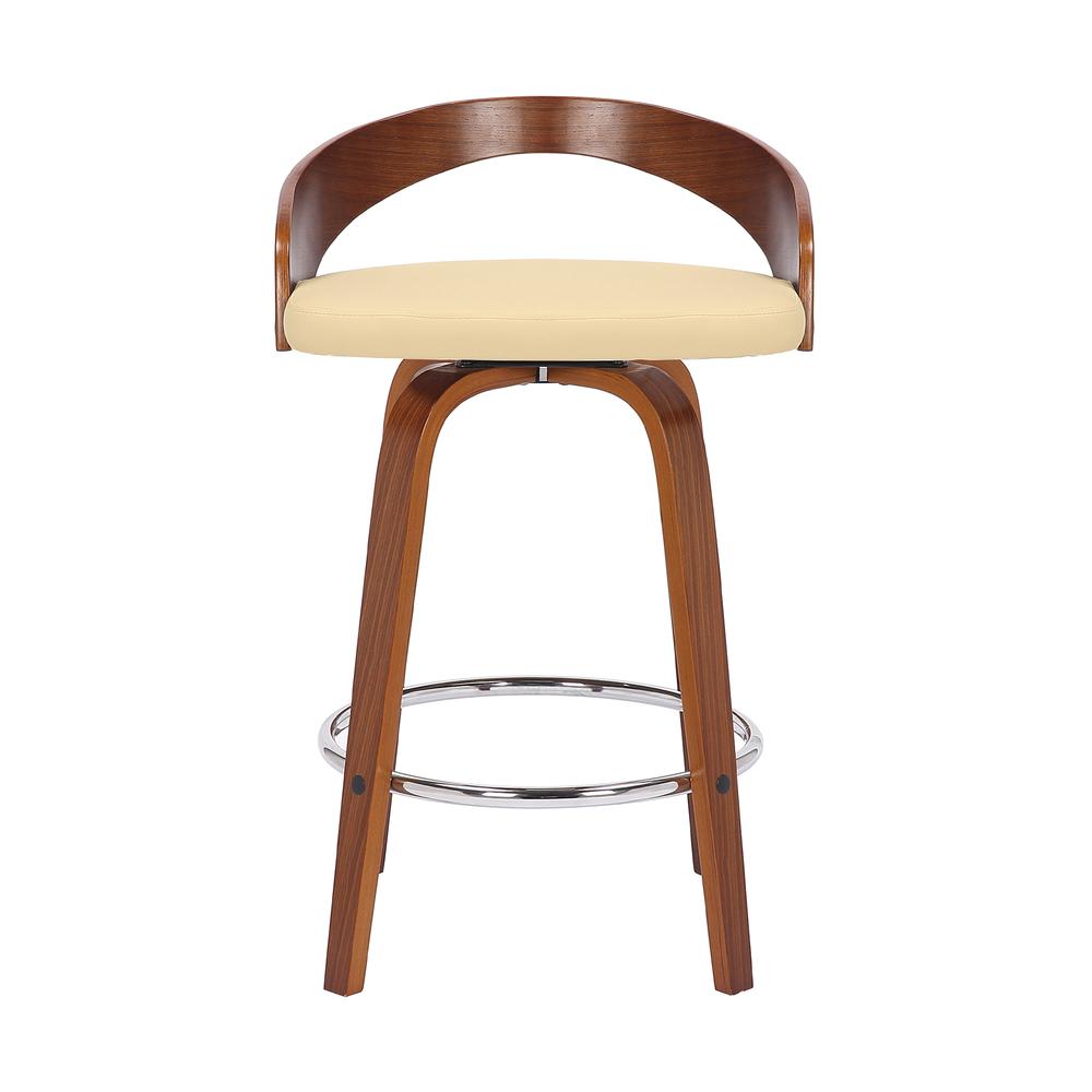 Sonia 26" Counter Height Swivel Cream Faux Leather and Walnut Wood Bar Stool. Picture 2