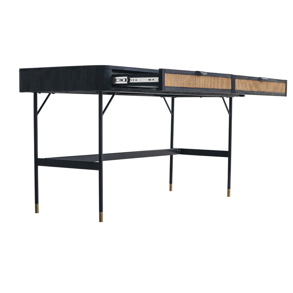 Saratoga 2 Drawer Desk in Black Acacia with Rattan. Picture 2
