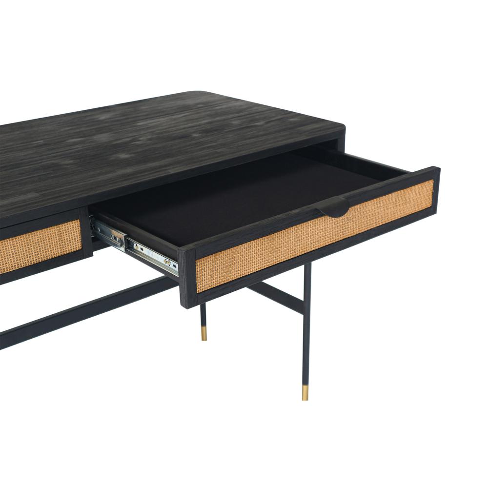 Saratoga 2 Drawer Desk in Black Acacia with Rattan. Picture 3