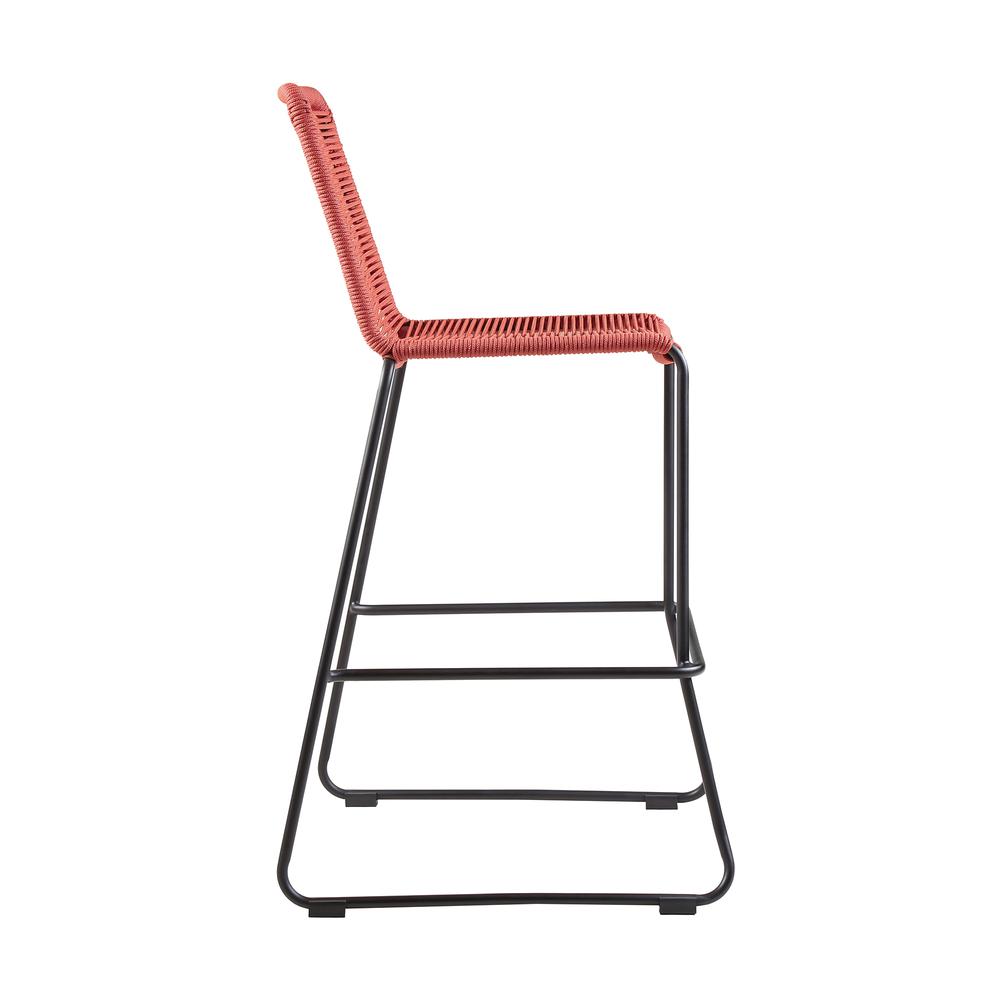 Shasta 30" Outdoor Metal and Brick Red Rope Stackable Barstool - Set of 2. Picture 3