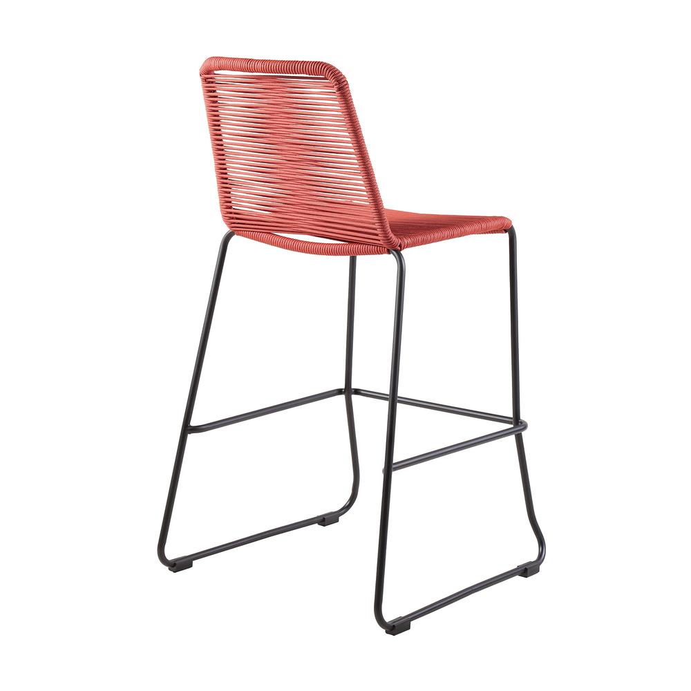 Shasta 30" Outdoor Metal and Brick Red Rope Stackable Barstool - Set of 2. Picture 4