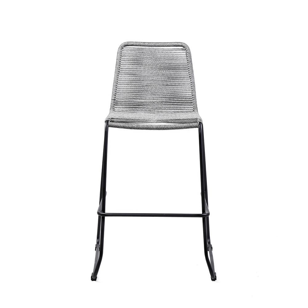Shasta 30" Outdoor Metal and Grey Rope Stackable Barstool - Set of 2. Picture 2