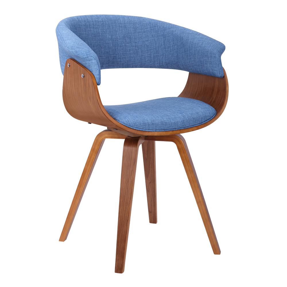 Armen Living Summer Mid-Century Chair in Blue Fabric with Walnut Wood Finish. Picture 1