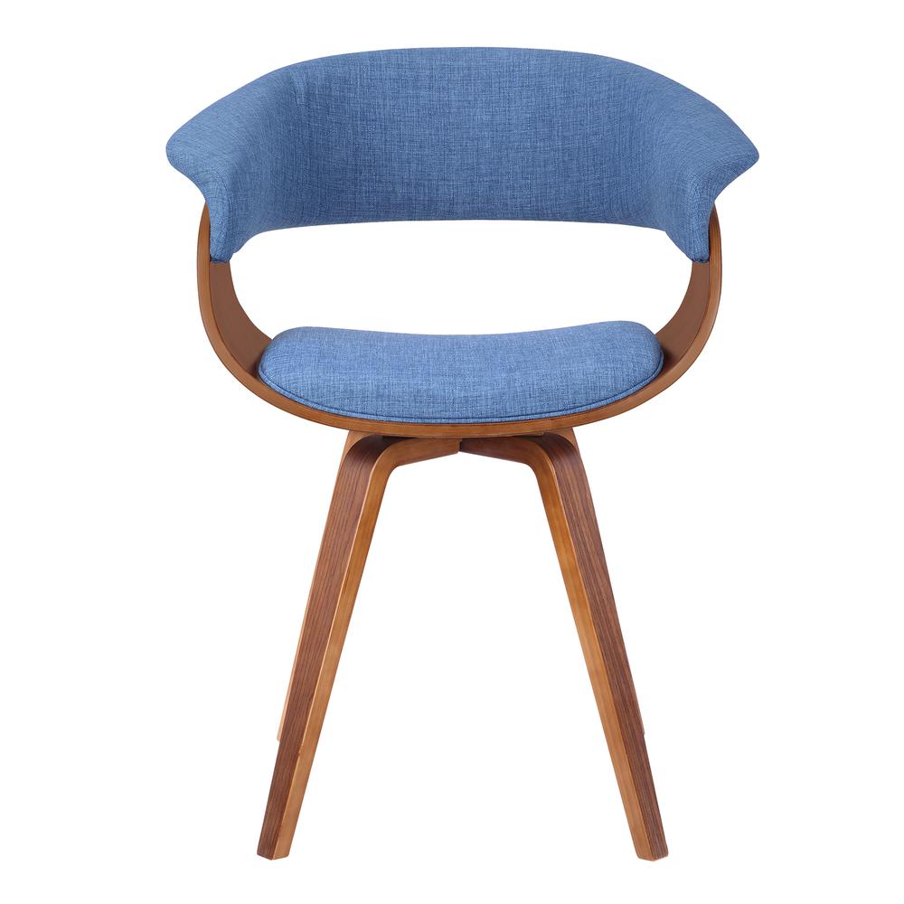 Armen Living Summer Mid-Century Chair in Blue Fabric with Walnut Wood Finish. Picture 2