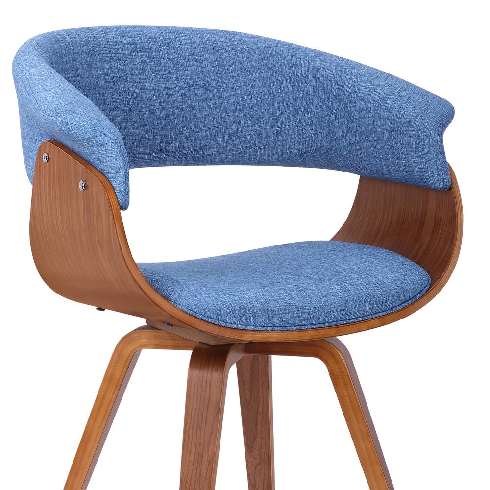 Armen Living Summer Mid-Century Chair in Blue Fabric with Walnut Wood Finish. Picture 4