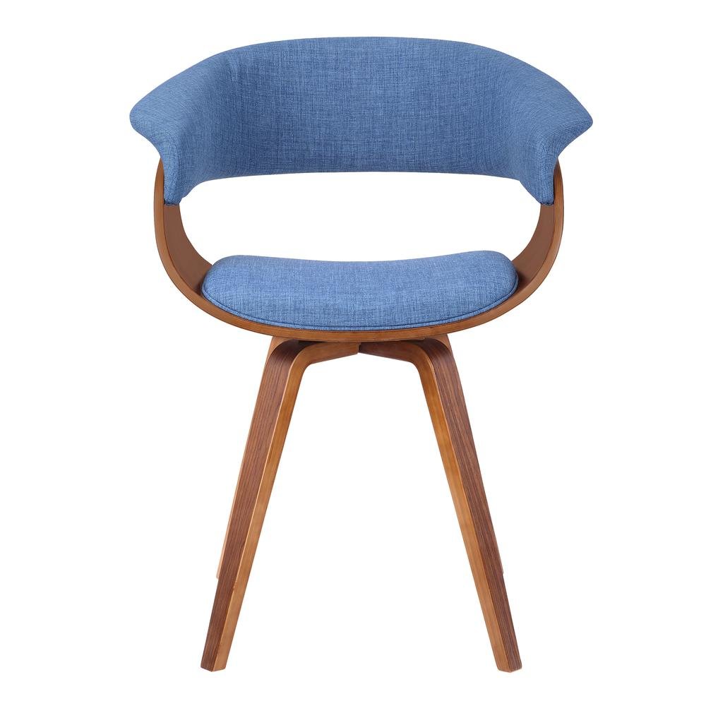 Mid-Century Modern Dining Chair in Blue Fabric with Walnut Wood Frame. Picture 2